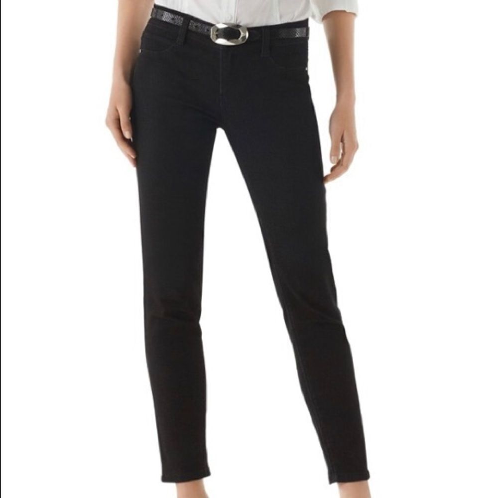 WHITE house black market noir fleur de lise printed black‎ skinny ankle jeans